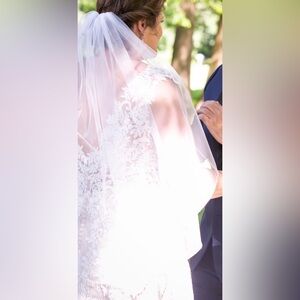 Sheer Bridal Veil with Rhinestone Trim Fingertip Length